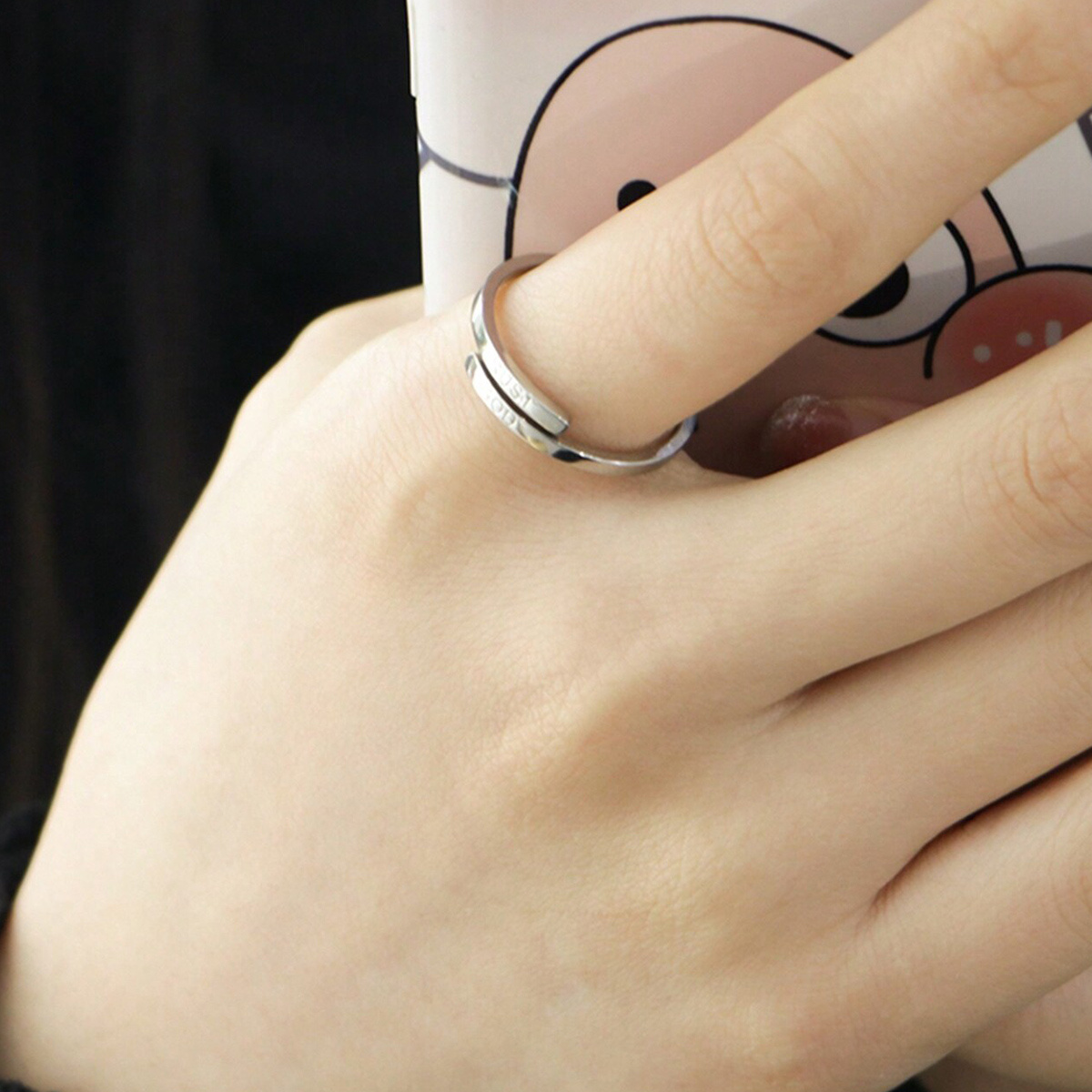 Stainless Steel Open Ring with TRUST GOD Engraving